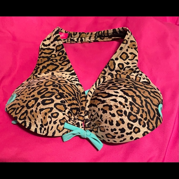 Victoria’s Secret Aqua & Leopard 🐆 halter & swim top separate - Picture 1 of 3